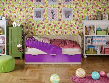 Кроватка Бабочки 800*1600, Фиолетовый глянец в Волгограде
