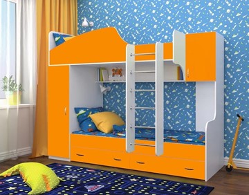Детская кровать-шкаф Юниор-2, каркас Белое дерево, фасад Оранжевый в Волгограде