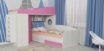 Детская кровать-шкаф Кадет-2 с металлической лестницей, корпус Винтерберг, фасад Розовый в Волгограде
