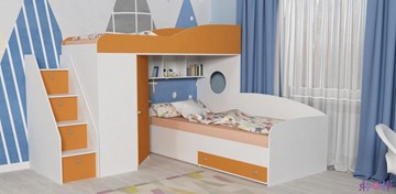 Детская кровать-шкаф Кадет-2 с универсальной лестницей, корпус Белое дерево, фасад Оранжевый в Волгограде
