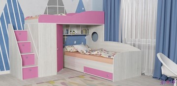 Детская кровать-шкаф Кадет-2 с универсальной лестницей, корпус Винтерберг, фасад Розовый в Волгограде