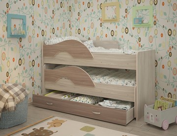 Детская 2-этажная кровать Радуга 1.6 с ящиком, корпус Шимо светлый, фасад Шимо темный в Волгограде