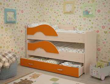 Детская 2-ярусная кровать Радуга 1.6 с ящиком, корпус Млечный дуб, фасад Оранжевый в Волгограде