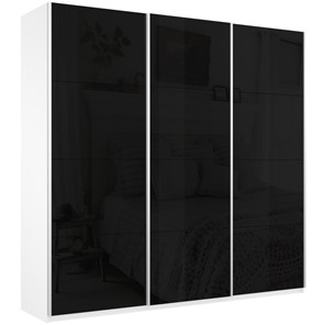 Шкаф 3-х створчатый Широкий Прайм (Черное стекло) 2400x570x2300,  Белый Снег в Волгограде