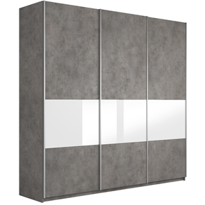 Шкаф 3-х створчатый Широкий Прайм (ДСП / Белое стекло) 2400x570x2300, Бетон в Волгограде