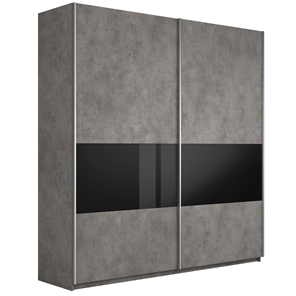 Шкаф 2-х створчатый Широкий Прайм (ДСП / Черное стекло) 2200x570x2300, Бетон в Волгограде