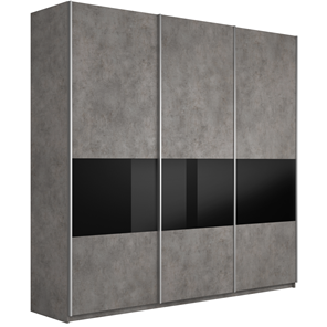 Шкаф 3-дверный Широкий Прайм (ДСП / Черное стекло) 2400x570x2300, Бетон в Волгограде