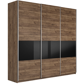 Шкаф 3-створчатый Широкий Прайм (ДСП / Черное стекло) 2400x570x2300, Крафт Табачный в Волгограде