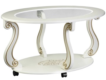 Стеклянный столик в зал Овация-С, на колесах, слоновая кость-золото в Волгограде
