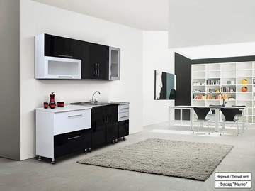 Кухонный гарнитур Мыло 224 2000х718, цвет Черный/Белый металлик в Волгограде