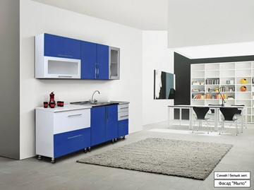 Кухонный гарнитур Мыло 224 2000х718, цвет Синий/Белый металлик в Волгограде