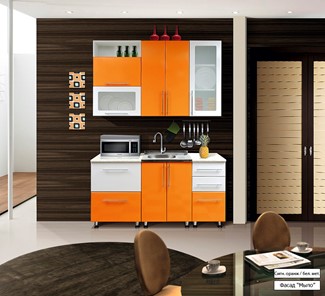 Кухня маленькая Мыло 224 1600х918, цвет Оранжевый/Белый металлик в Волгограде