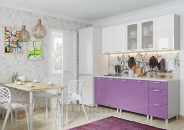 Прямой кухонный гарнитур Модерн, белый глянец/фиолетовый металлик в Волгограде