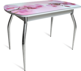 Стеклянный кухонный стол ПГ-04 СТФ белое/орхидея/хром фигурные в Волгограде