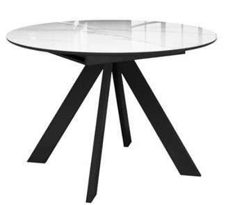 Стеклянный обеденный стол раздвижной  DikLine SFC110 d1100 стекло Оптивайт Белый мрамор/подстолье черное/опоры черные в Волгограде