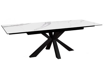 Керамический обеденный стол раздвижной DikLine SFE140 Керамика Белый мрамор/подстолье черное/опоры черные (2 уп.) в Волгограде