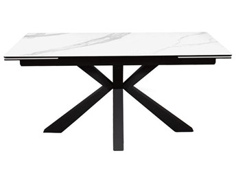 Керамический кухонный стол раздвижной DikLine SFE160 Керамика Белый мрамор/подстолье черное/опоры черные (2 уп.) в Волгограде