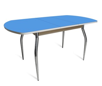 Раскладной стол ПГ-01 СТ2, дуб молочный/синие стекло/35 хром гнутые металл в Волгограде