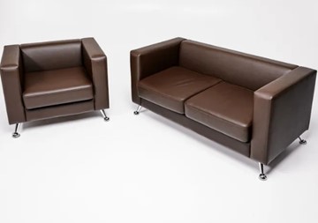 Комплект мебели Альбиони коричневый кожзам  диван 2Д + кресло в Волгограде