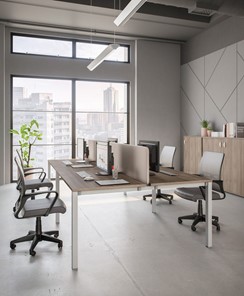 Офисный комплект мебели Комфорт КФ (дуб шамони темный) на белом металокаркасе в Волгограде
