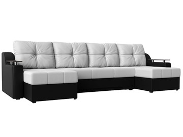 Большой П-образный диван Сенатор, Белый/Черный (Экокожа) боннель в Волгограде