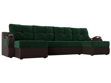 П-образный диван Меркурий П, Зеленый\Коричневый (Велюр\Экокожа) в Волгограде