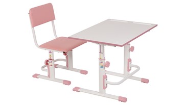 Растущий комплект мебели POLINI Kids Растущая парта-трансформер М1 и стул регулируемый L Белый-розовый в Волгограде