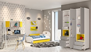 Подростковая мебель POLINI Kids Mirum №1 Белый / Серый / Желтый в Волгограде