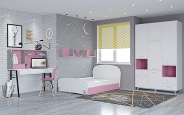 Комплект мебели для детской POLINI Kids Mirum №4 Белый / Серый / Розовый в Волгограде - предосмотр