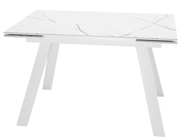 Кухонный стол раздвижной DikLine SKM140 Керамика Белый мрамор/подстолье белое/опоры белые (2 уп.) в Волгограде