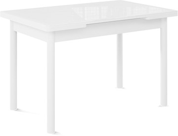 Кухонный раздвижной стол Милан-1 EVO, ноги металлические белые, стекло белое/серый в Волгограде