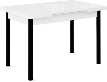 Кухонный раскладной стол Милан-1 EVO, ноги металлические черные, стекло белое/серый в Волгограде