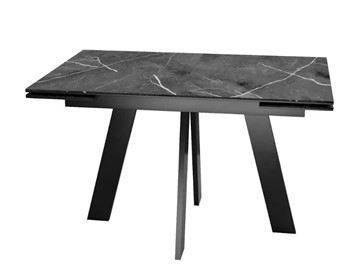 Кухонный стол раздвижной SKM 120, керамика черный мрамор/подстолье черное/ножки черные в Волгограде
