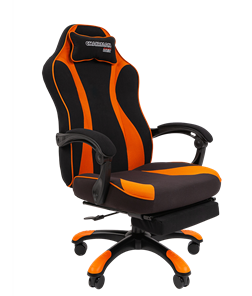 Игровое кресло CHAIRMAN GAME 35 с выдвижной подставкой для ног Ткань черная / Ткань оранжевая в Волгограде