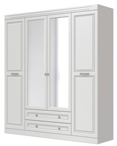 Шкаф четырехдверный в спальню Олимп ШР-4 (Белый) 2 зеркала в Волгограде